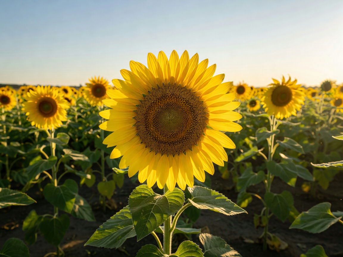 Bright yellow sunflower facing the sun