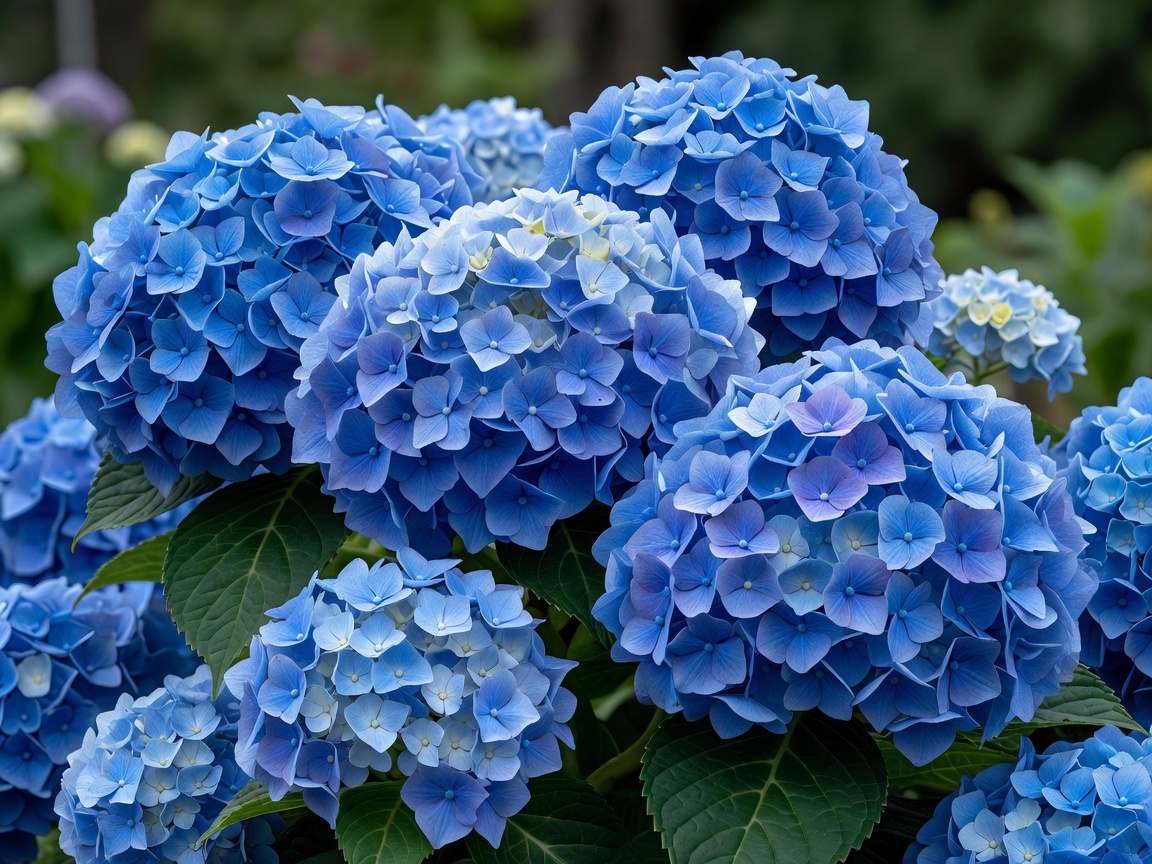Large blue hydrangea blooms
