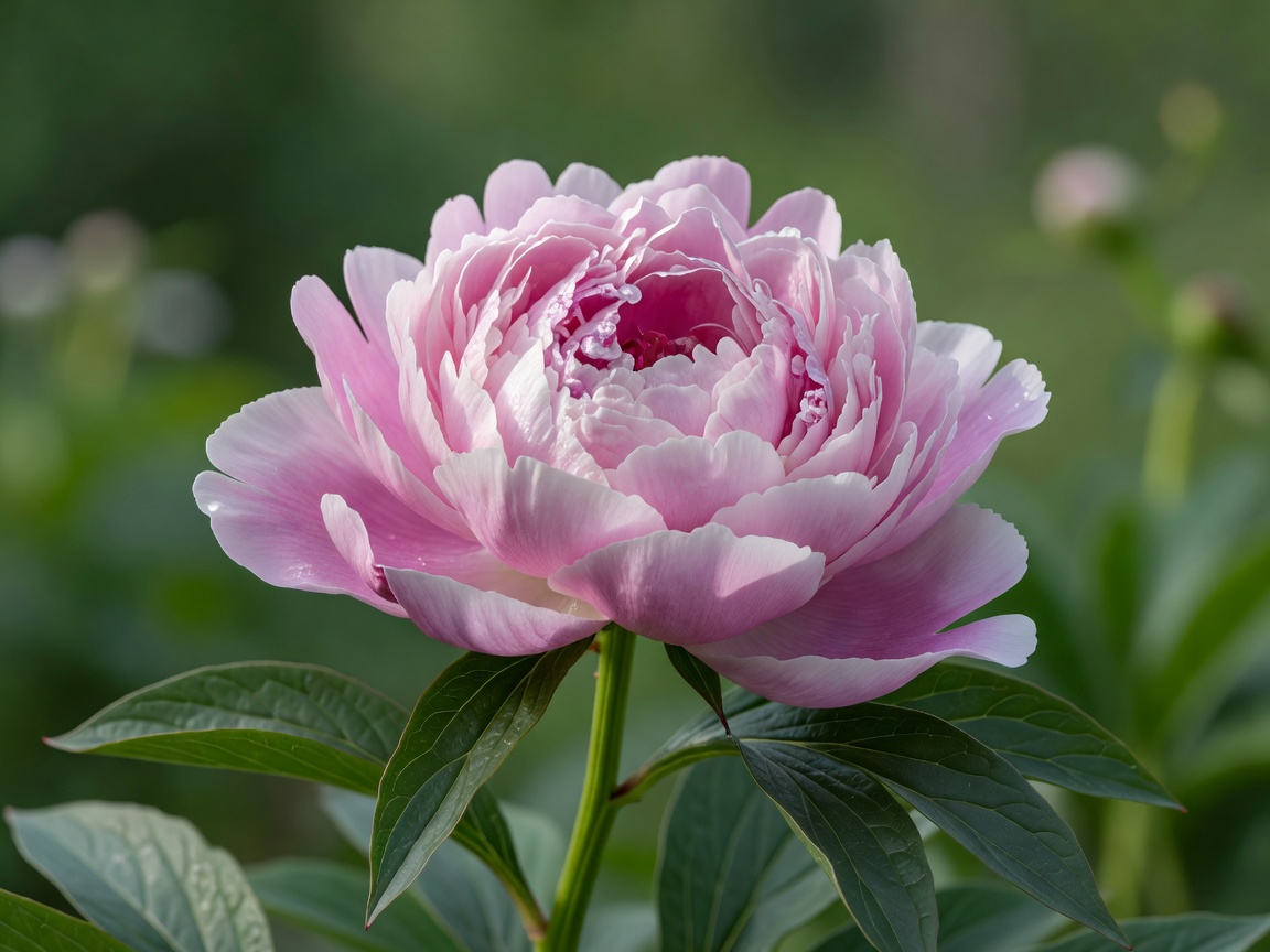 Lush pink peony blooming