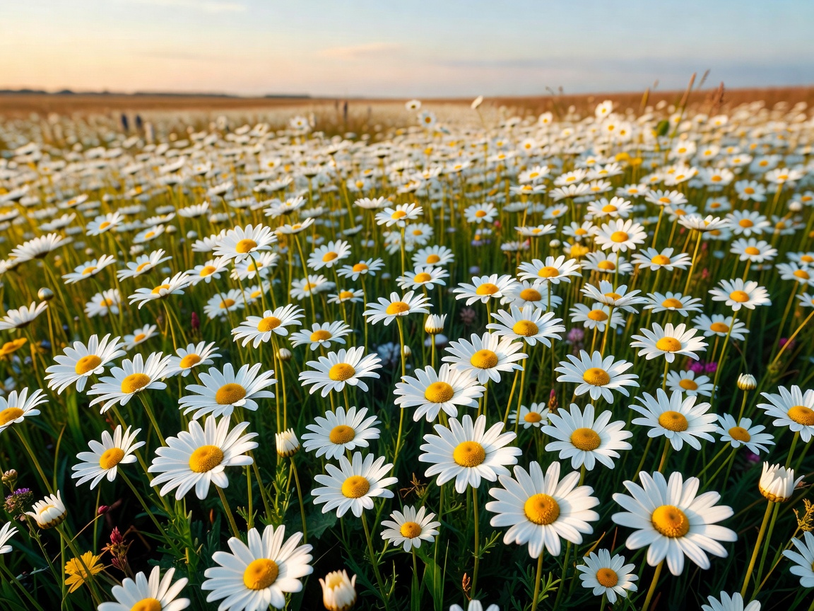 White and yellow daisies in a field